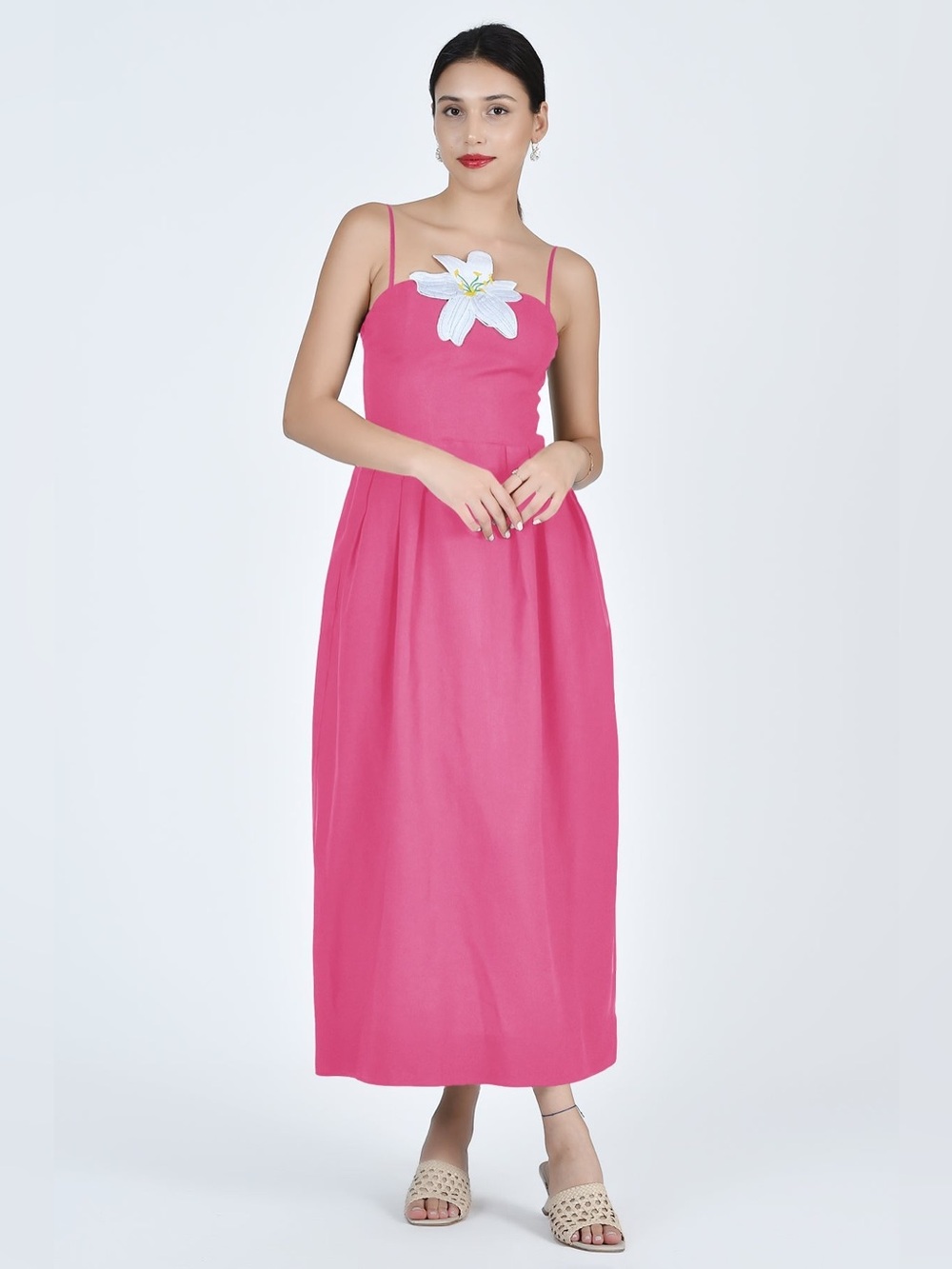 NEW FANM MON Lorr Latrice 100% Linen Pink Pockets Maxi Dress